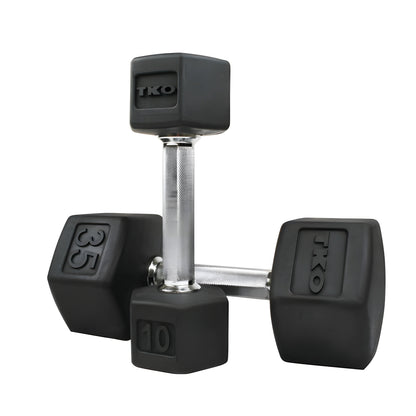TKO Rubber Hex Dumbbell Set with 3-Tier Horizontal Rack - S890-SXRE15