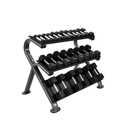 TKO Rubber Hex Dumbbell Set with 3-Tier Horizontal Rack - S890-SXRE15