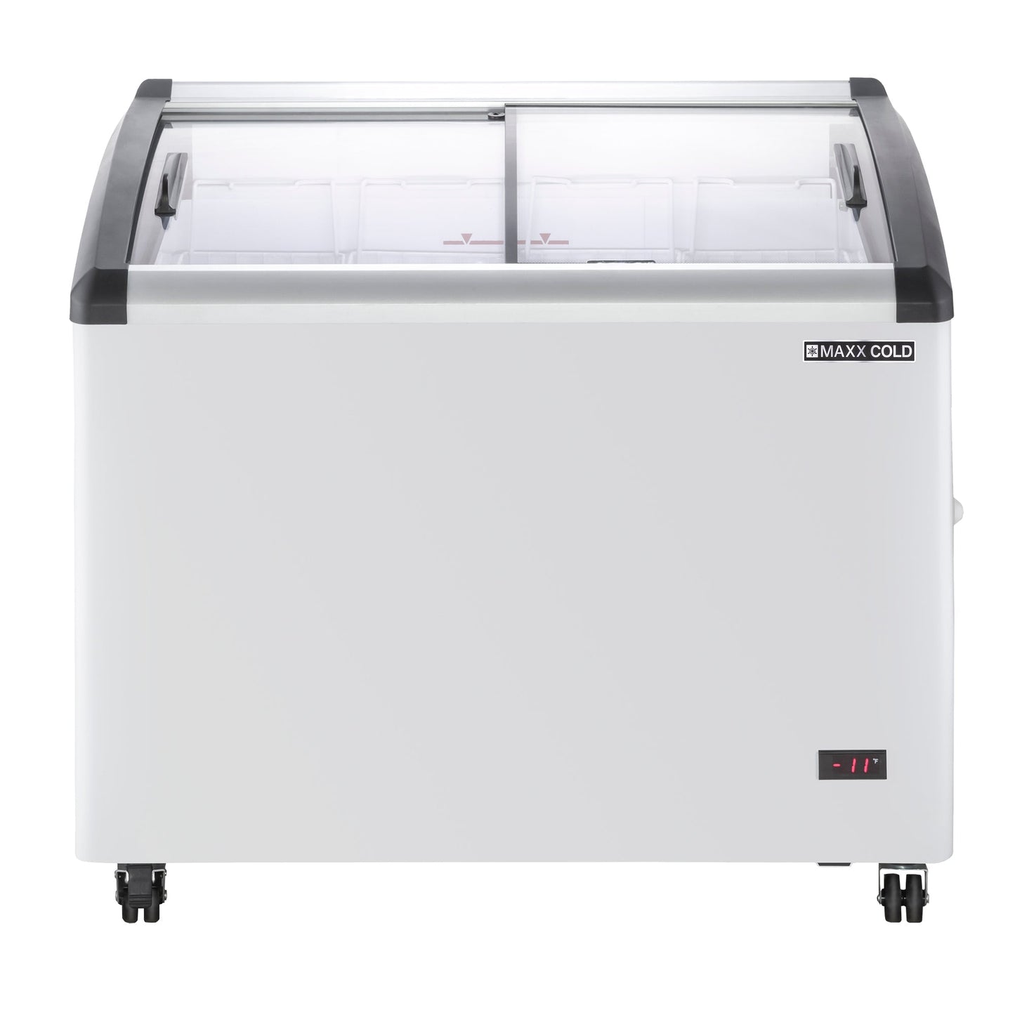 Maxx Cold Curved Glass Top Chest Freezer Display, 39.4"W, 6.71 cu. ft. Storage Capacity, Equipped with (4) Wire Baskets, in White - MXF40CHC-4
