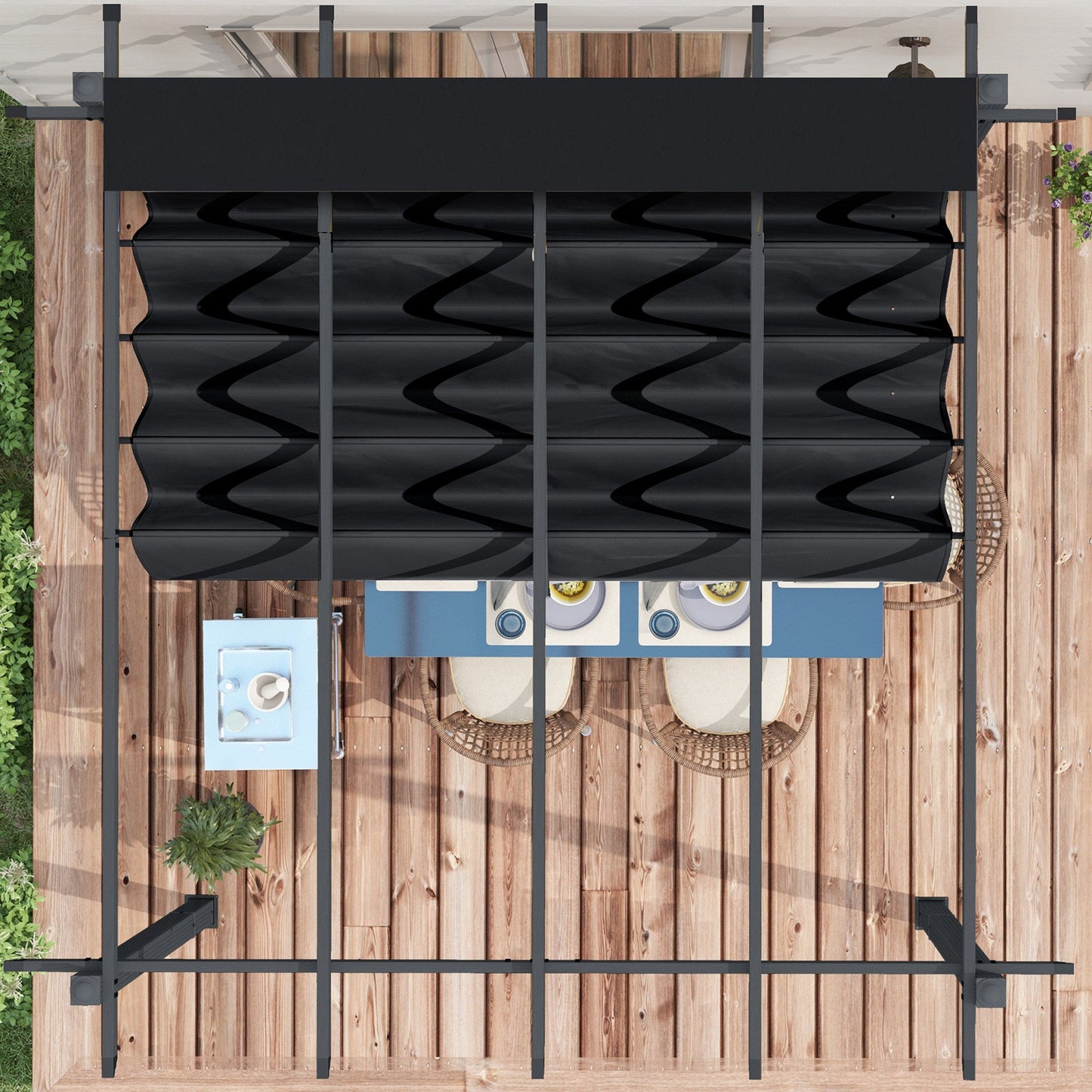 Outsunny 10' x 13' Retractable Pergola Canopy, Wood Grain Aluminum Frame, for Outdoor Shade Shelter, Gray - 84C-472V02GY