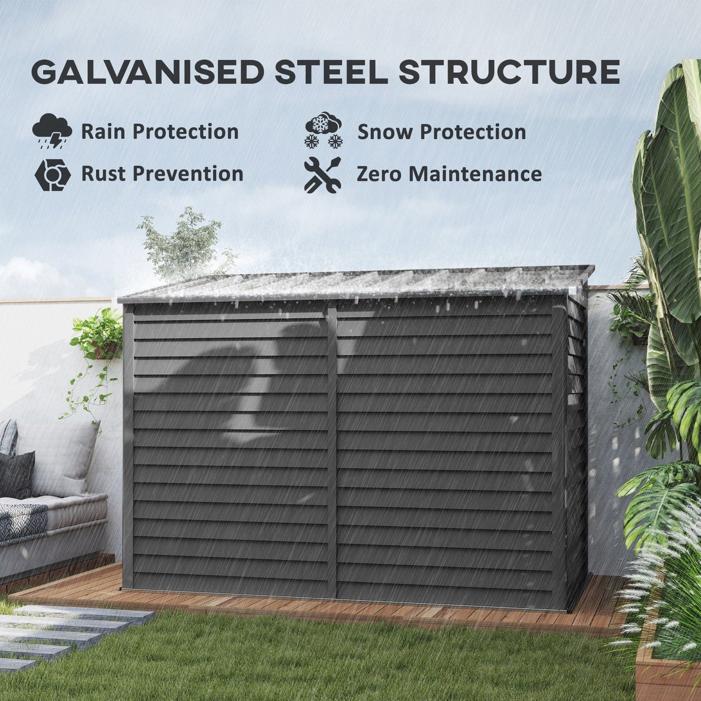 Outsunny 4.6' x 9' Steel Outdoor Storage Shed, with Foundation Kit, Lockable Doors and Gloves, Dark Gray - 845-841V01CG